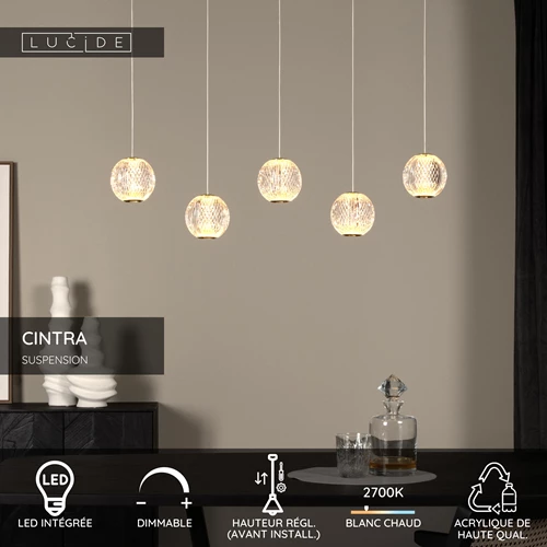 Lucide CINTRA - Suspension - LED Dim. - 5x4,7W 2700K - Transparent - USP